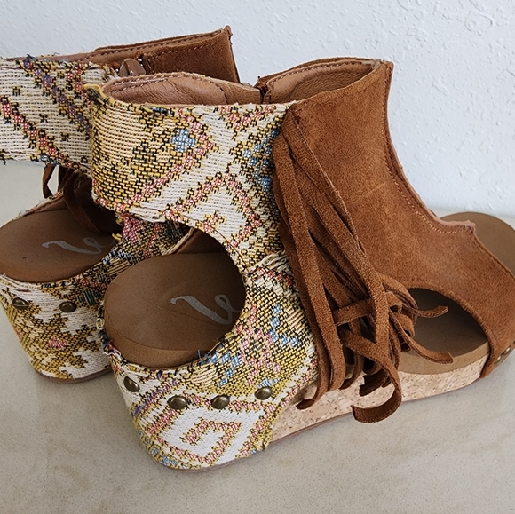 Very G Western Tramonte Fringe Wedge Sandals Tan Sz 7 - Picture 6 of 8